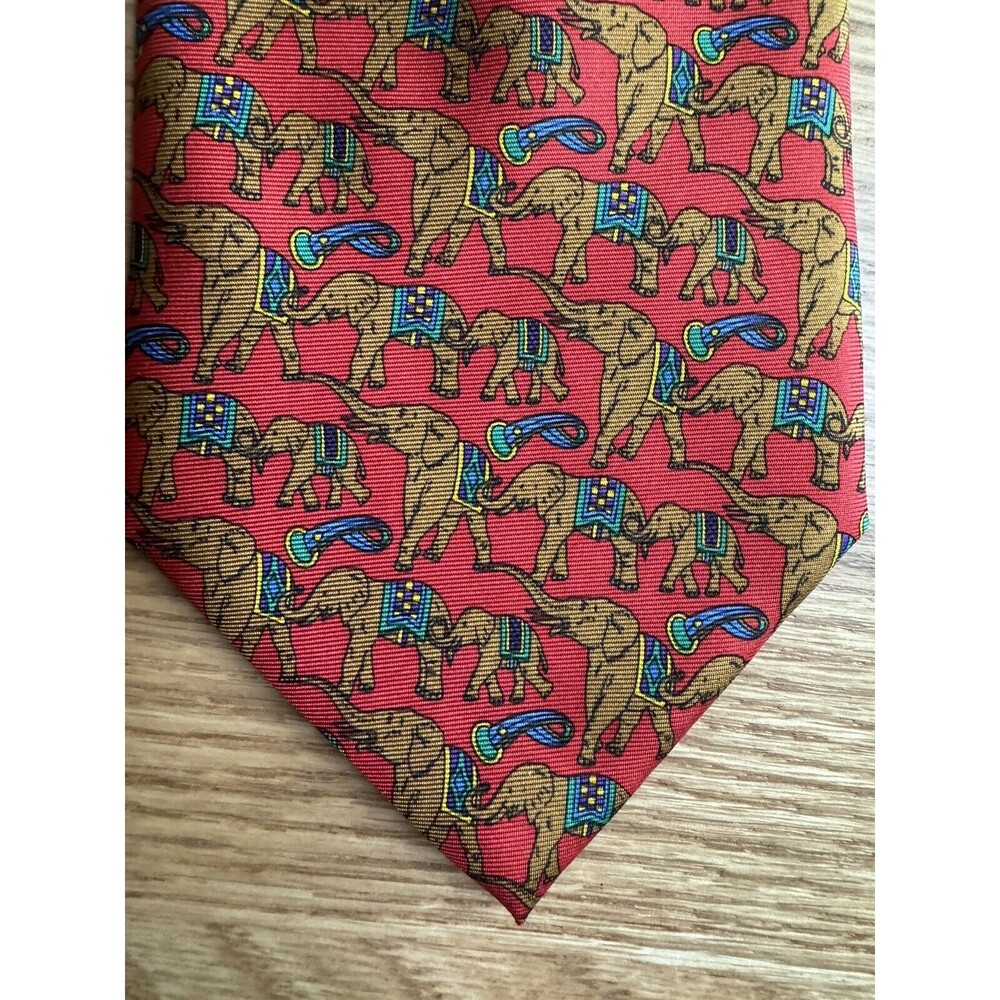 Rozy Tie 100% Silk Neck Tie Elephants‎ Red 3.5” X 60" NWOT Italian